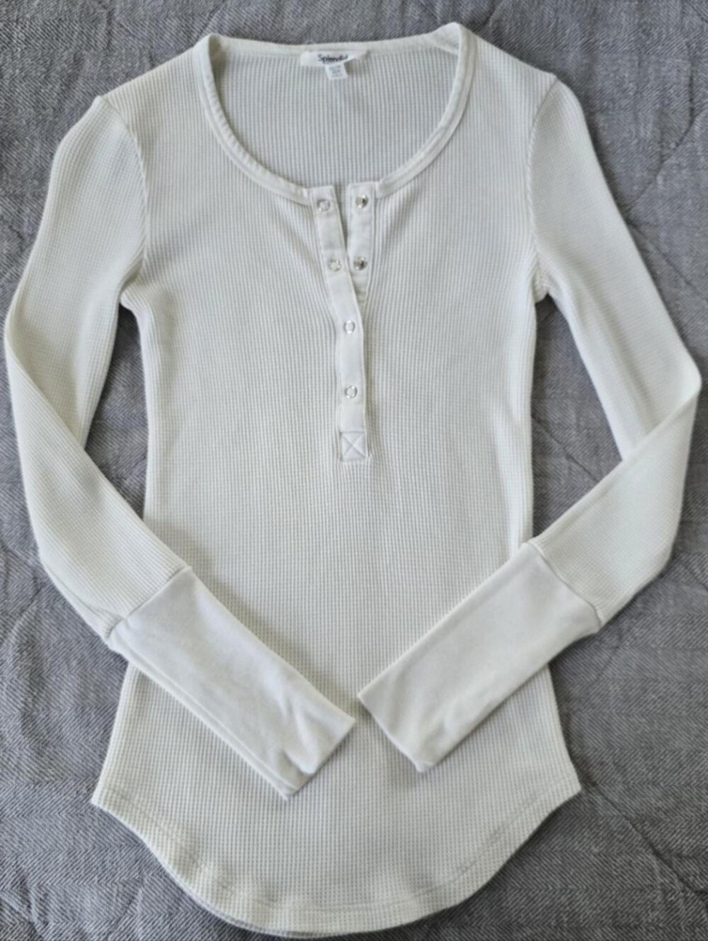 Splendid Waffle Knit Henley Long Sleeve Top XS Cream Off White - Picture 5 of 5